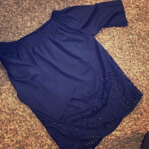 Navy off the shoulder dress top